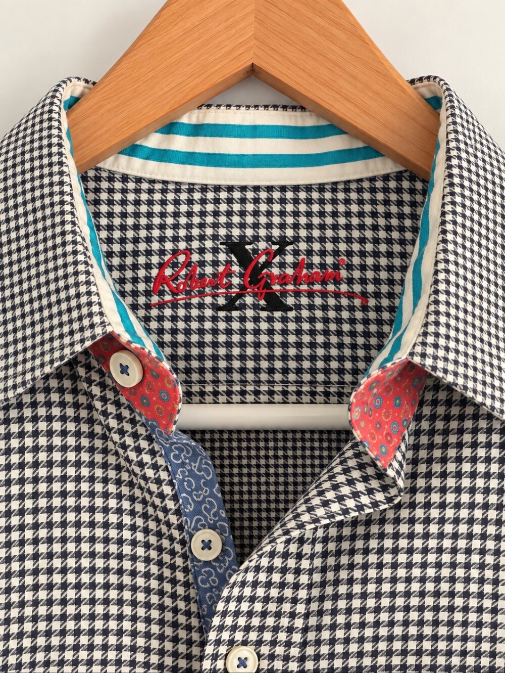 Robert Graham Men’s Button Up Shirt Houndstooth Flip Cuff Multicolor Size L